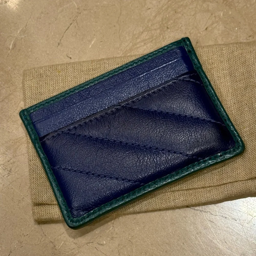 Gucci Quilted Leather Card Holder - Navy and Teal - Picture 2 of 6
